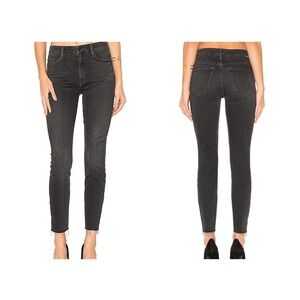 MOTHER High Waisted Looker Ankle Fray Jeans Slightly Shady Black Grey Size 25